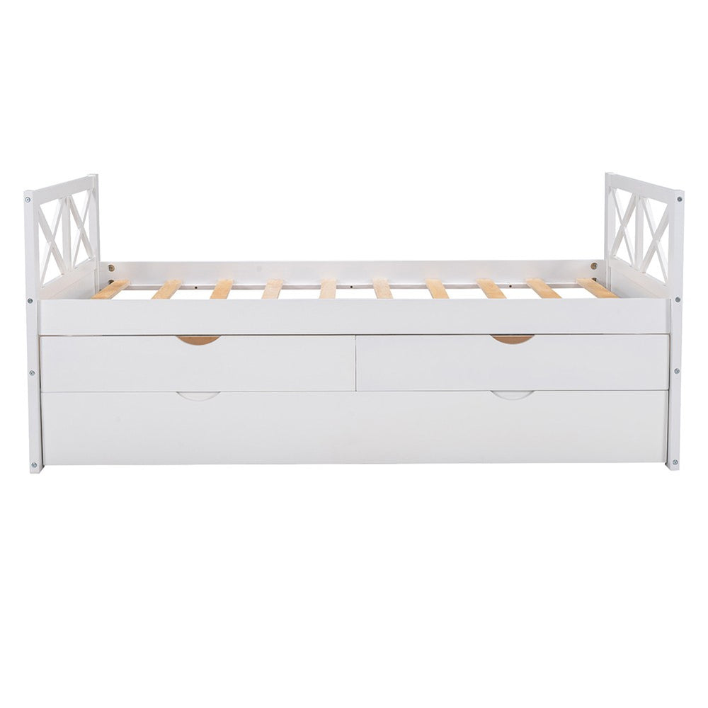 Homeroots White Wood Twin Bed Frame With Trundle  Manufactured Wood 473536