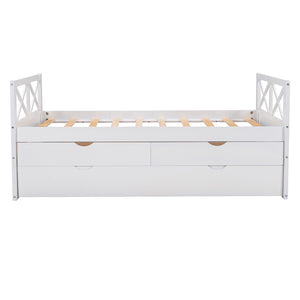 Homeroots White Wood Twin Bed Frame With Trundle  Manufactured Wood 473536