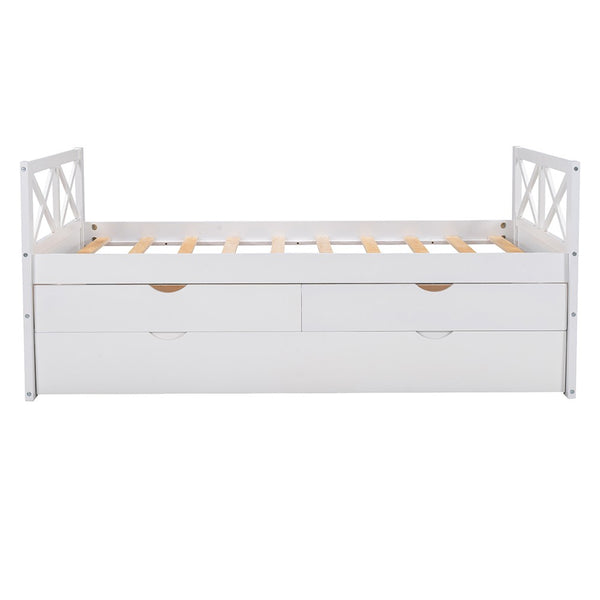 Homeroots White Wood Twin Bed Frame With Trundle  Manufactured Wood 473536