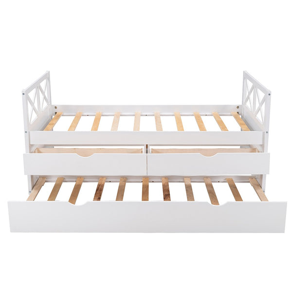 Homeroots White Wood Twin Bed Frame With Trundle  Manufactured Wood 473536
