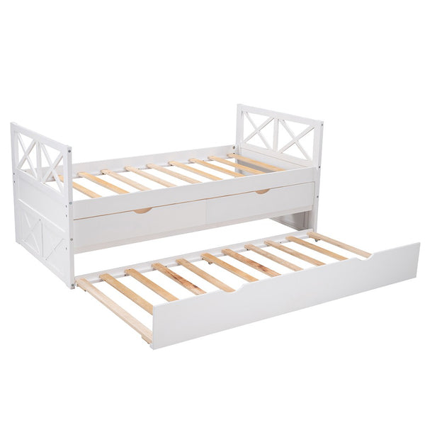 Homeroots White Wood Twin Bed Frame With Trundle  Manufactured Wood 473536