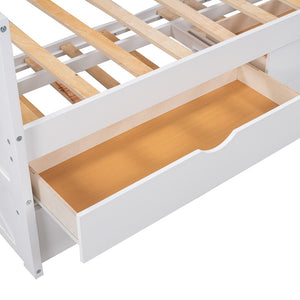 Homeroots White Wood Twin Bed Frame With Trundle  Manufactured Wood 473536