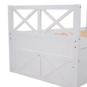 Homeroots White Wood Twin Bed Frame With Trundle  Manufactured Wood 473536