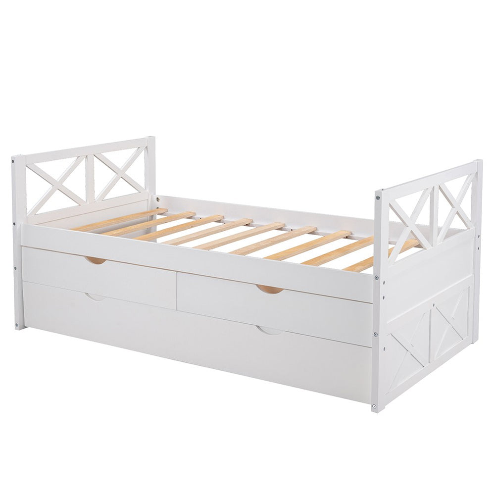 Homeroots White Wood Twin Bed Frame With Trundle  Manufactured Wood 473536