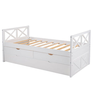 Homeroots White Wood Twin Bed Frame With Trundle  Manufactured Wood 473536