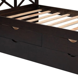 Homeroots Espresso Wood Twin Bed Frame With Trundle  Manufactured Wood 473537
