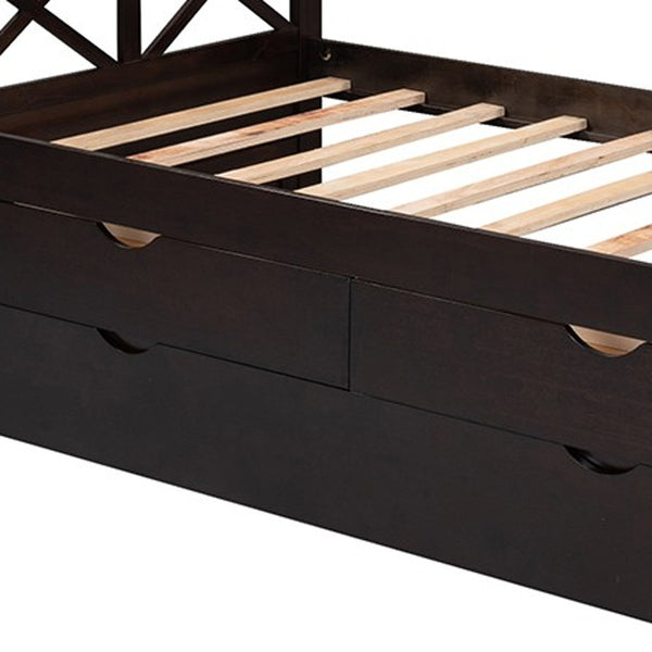 Homeroots Espresso Wood Twin Bed Frame With Trundle  Manufactured Wood 473537