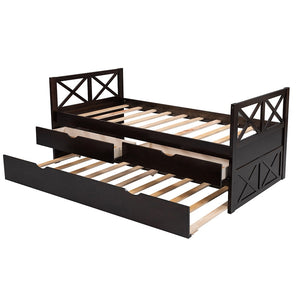 Homeroots Espresso Wood Twin Bed Frame With Trundle  Manufactured Wood 473537