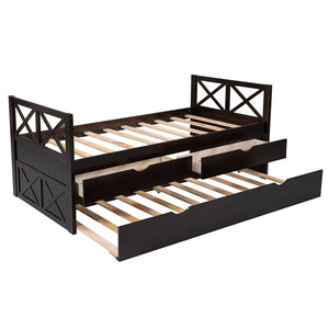 Homeroots Espresso Wood Twin Bed Frame With Trundle  Manufactured Wood 473537