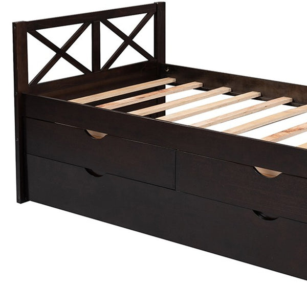 Homeroots Espresso Wood Twin Bed Frame With Trundle  Manufactured Wood 473537