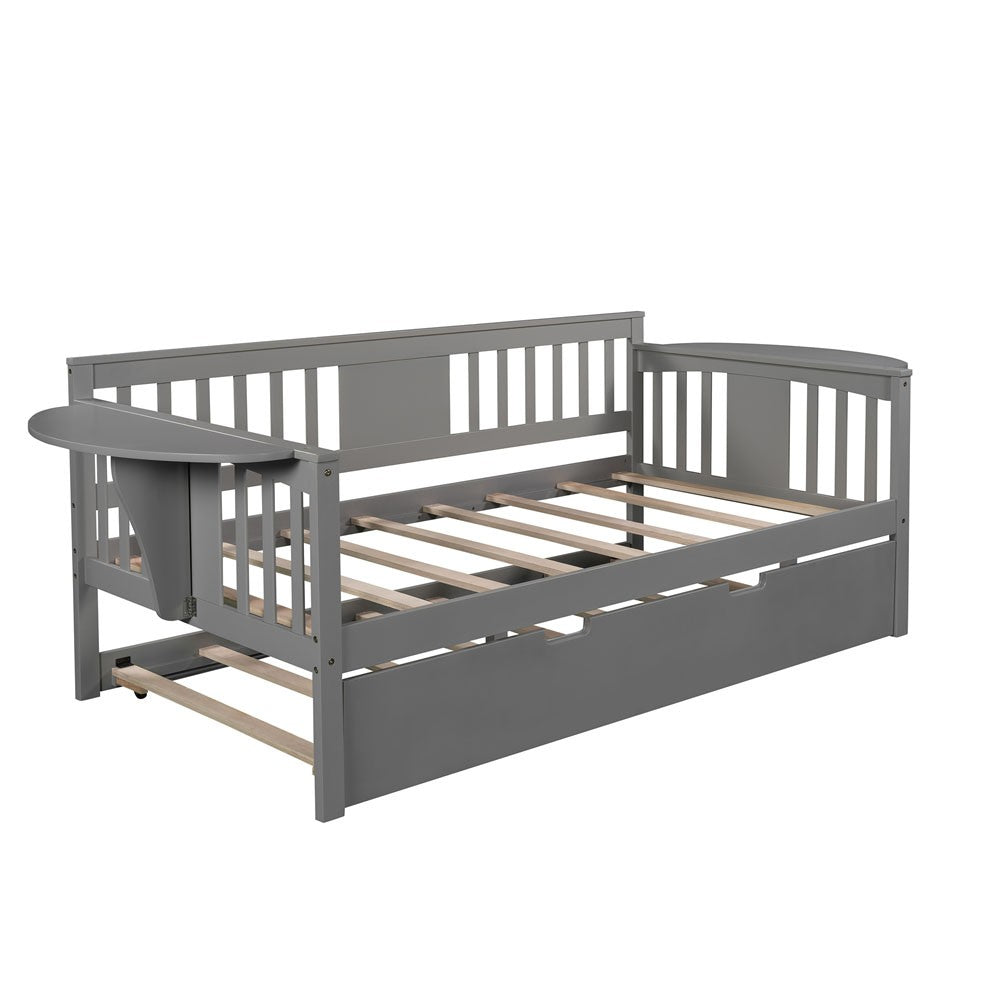 Homeroots Gray Wood Twin Bed Frame With Trundle  Manufactured Wood 473542