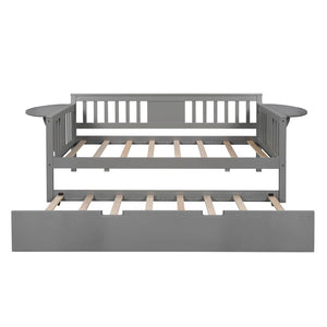 Homeroots Gray Wood Twin Bed Frame With Trundle  Manufactured Wood 473542