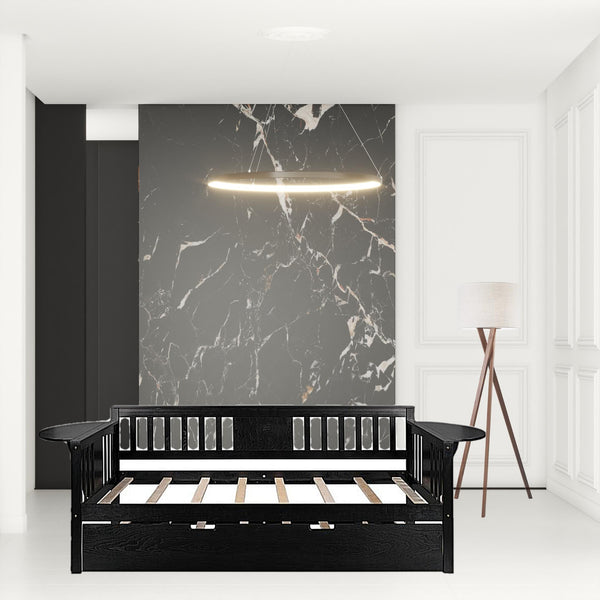 Homeroots Espresso Wood Twin Bed Frame With Trundle  Manufactured Wood 473544