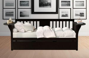 Homeroots Espresso Wood Twin Bed Frame With Trundle  Manufactured Wood 473544