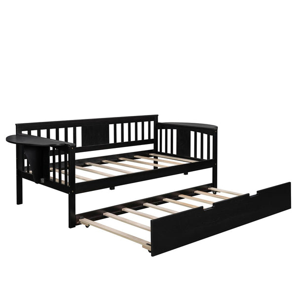 Homeroots Espresso Wood Twin Bed Frame With Trundle  Manufactured Wood 473544