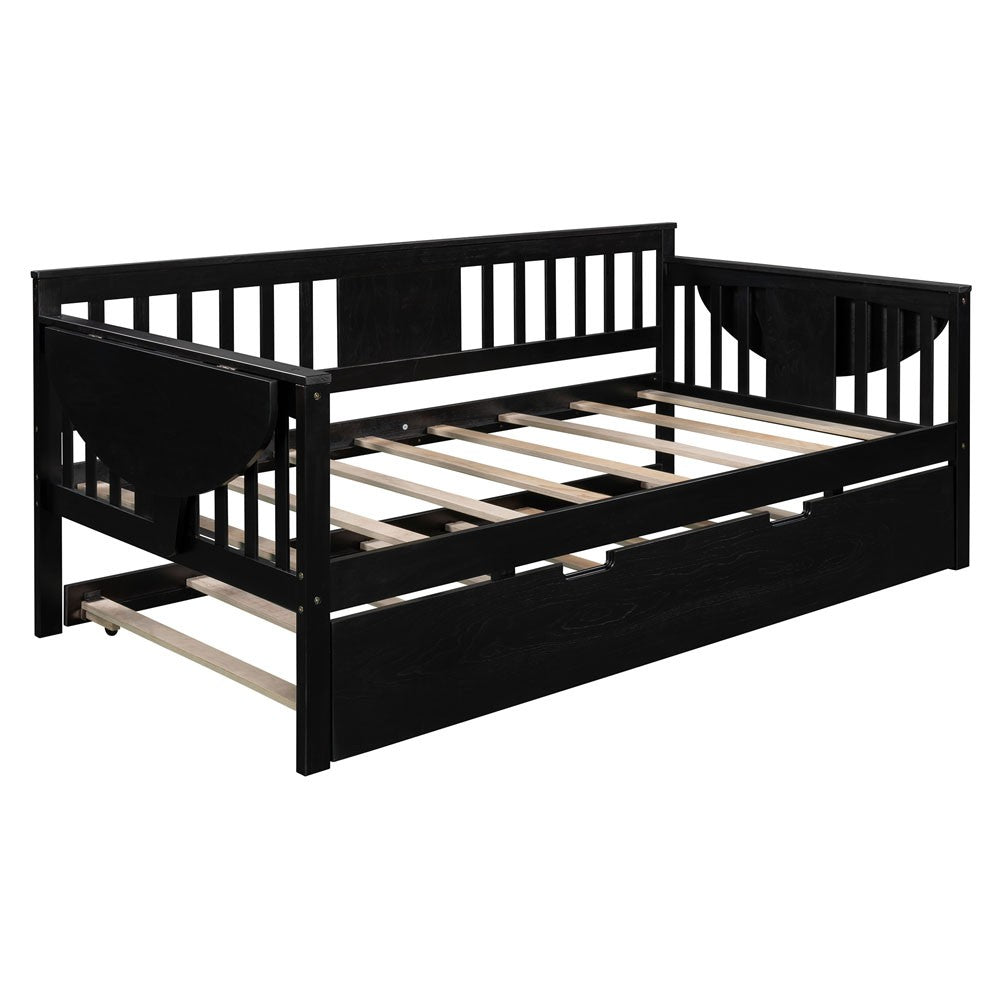 Homeroots Espresso Wood Twin Bed Frame With Trundle  Manufactured Wood 473544