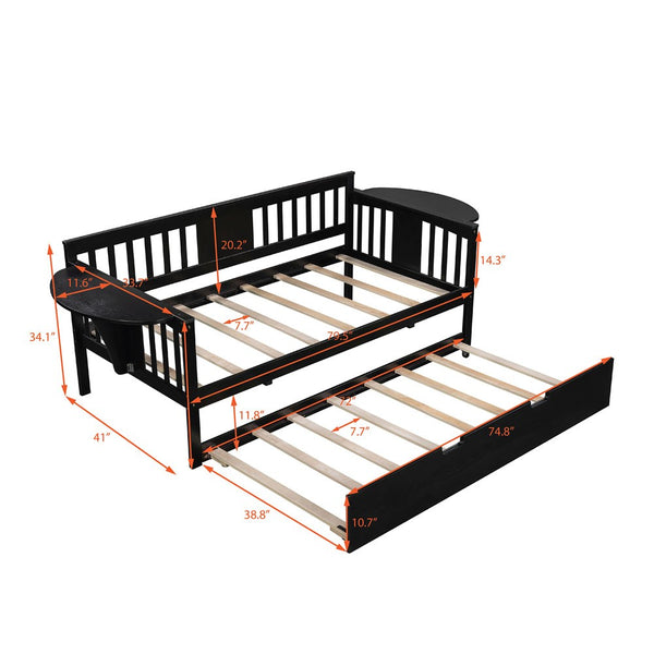 Homeroots Espresso Wood Twin Bed Frame With Trundle  Manufactured Wood 473544