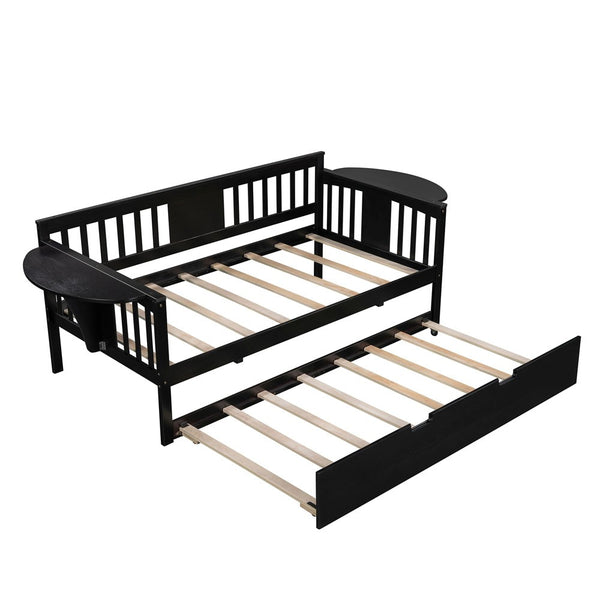 Homeroots Espresso Wood Twin Bed Frame With Trundle  Manufactured Wood 473544