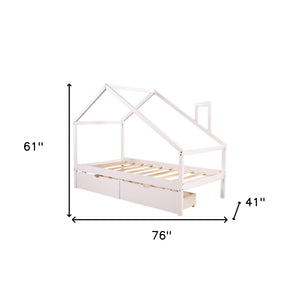 Homeroots White Wood Twin Four Poster Bed Frame  Manufactured Wood 473548