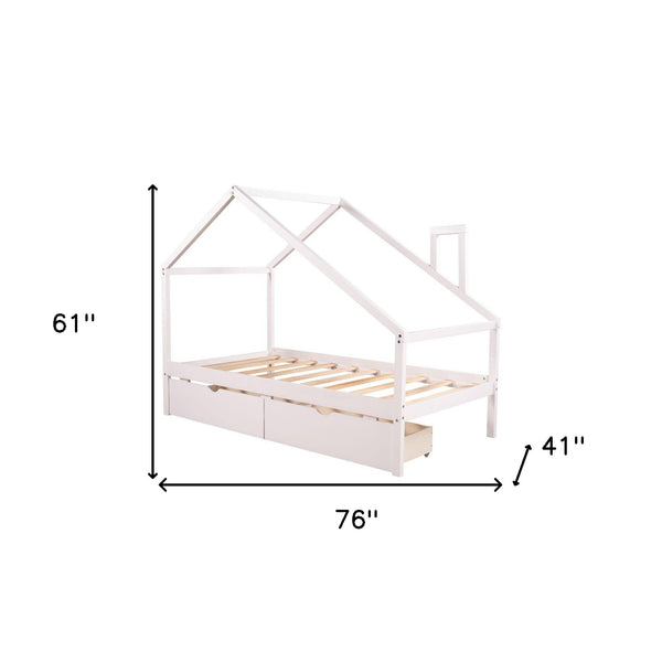 Homeroots White Wood Twin Four Poster Bed Frame  Manufactured Wood 473548
