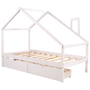 Homeroots White Wood Twin Four Poster Bed Frame  Manufactured Wood 473548