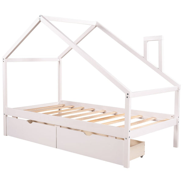 Homeroots White Wood Twin Four Poster Bed Frame  Manufactured Wood 473548