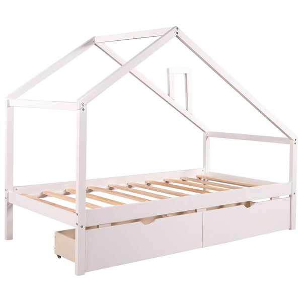 Homeroots White Wood Twin Four Poster Bed Frame  Manufactured Wood 473548