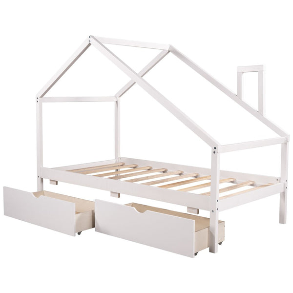 Homeroots White Wood Twin Four Poster Bed Frame  Manufactured Wood 473548