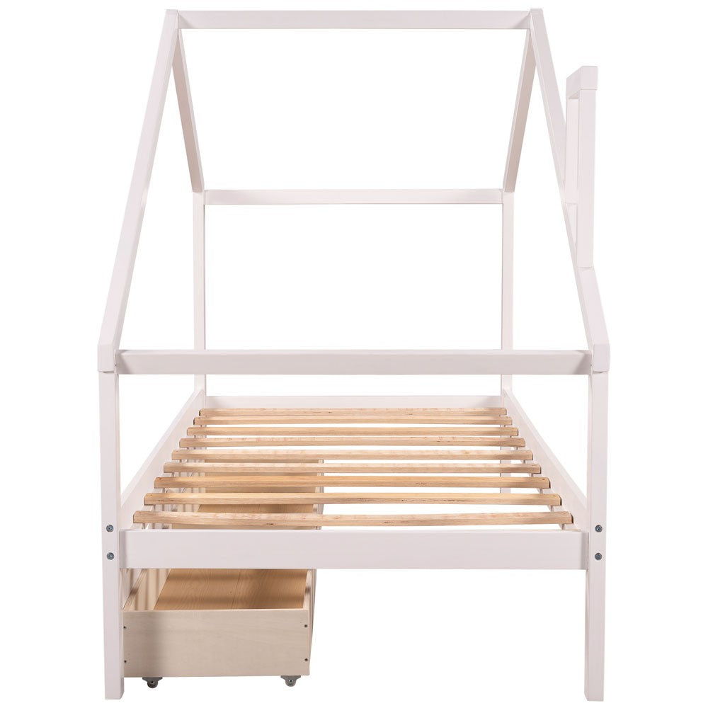 Homeroots White Wood Twin Four Poster Bed Frame  Manufactured Wood 473548