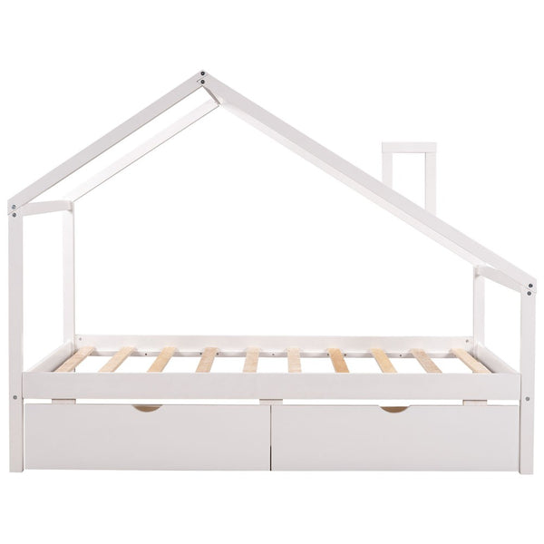 Homeroots White Wood Twin Four Poster Bed Frame  Manufactured Wood 473548