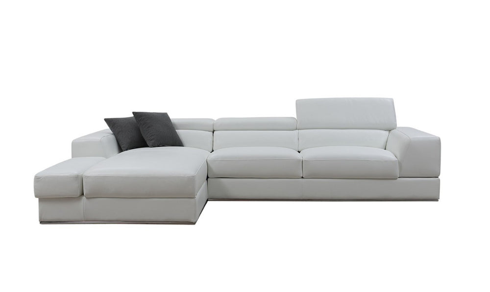 HomeRoots White Genuine Leather L-Shaped Sectional Sofa & Chaise with Storage Console for Luxurious Comfort 473562