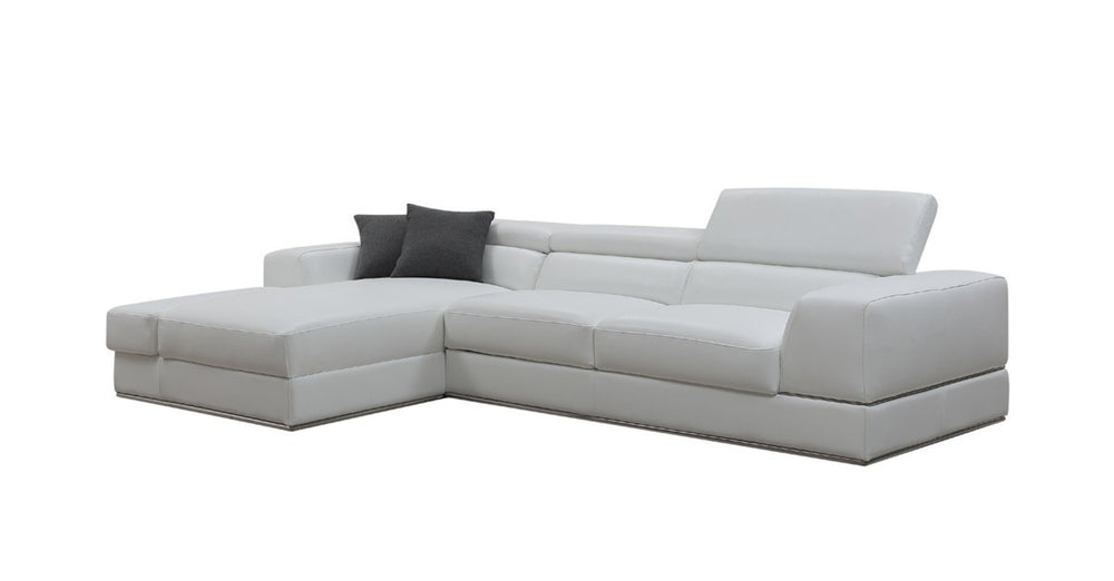 HomeRoots White Genuine Leather L-Shaped Sectional Sofa & Chaise with Storage Console for Luxurious Comfort 473562