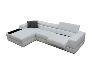 Homeroots White Genuine Leather L Shaped Two Piece Sofa And Chaise Sectional With Console   473562