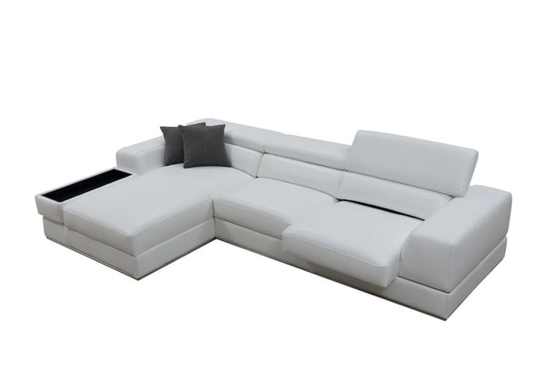 Homeroots White Genuine Leather L Shaped Two Piece Sofa And Chaise Sectional With Console   473562