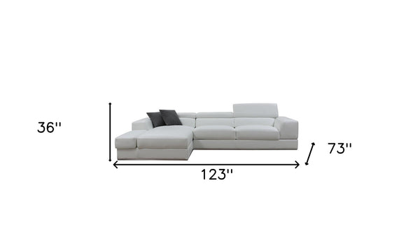 Homeroots White Genuine Leather L Shaped Two Piece Sofa And Chaise Sectional With Console   473562