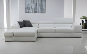 Homeroots White Genuine Leather L Shaped Two Piece Sofa And Chaise Sectional With Console   473562