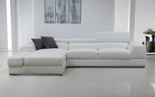 Homeroots White Genuine Leather L Shaped Two Piece Sofa And Chaise Sectional With Console   473562