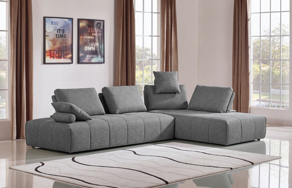 HomeRoots Gray Modular L-Shaped Sectional Sofa with Chaise, Toss Pillows, Durable Design for Modern Living 473566