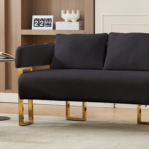 English Elm TS Modern decorative chair with teddy fleece upholstery, ergonomic sponge cushion and gold legs for luxe comfort and style Black+Gold W2311P364621