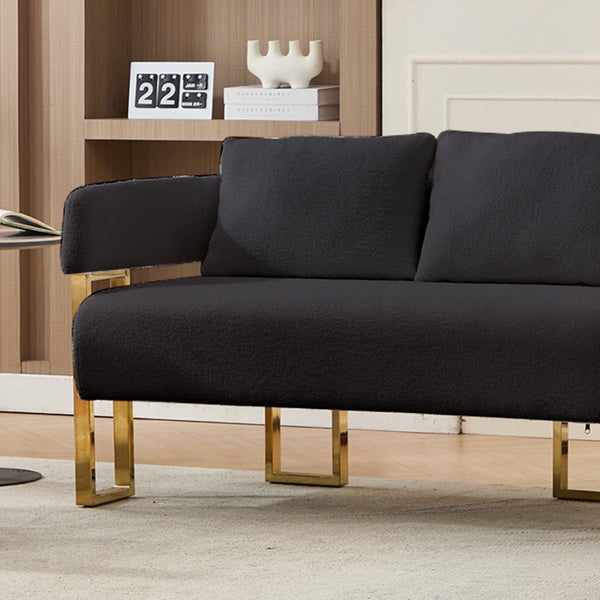 English Elm TS Modern decorative chair with teddy fleece upholstery, ergonomic sponge cushion and gold legs for luxe comfort and style Black+Gold W2311P364621