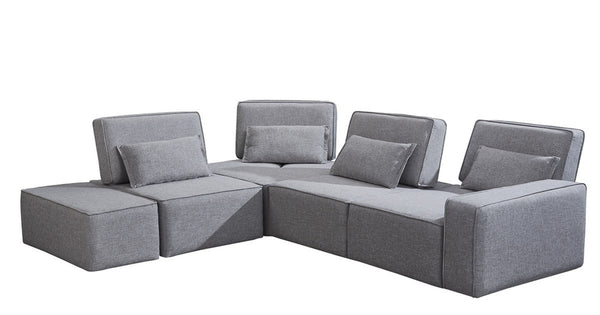 HomeRoots Light Gray Modular L-Shaped Sectional Sofa Set with Ottoman & Toss Pillows for Modern Living Spaces 473570