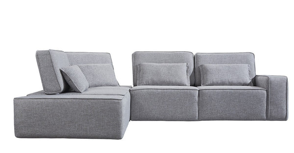 HomeRoots Light Gray Modular L-Shaped Sectional Sofa Set with Ottoman & Toss Pillows for Modern Living Spaces 473570