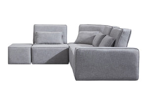 HomeRoots Light Gray Modular L-Shaped Sectional Sofa Set with Ottoman & Toss Pillows for Modern Living Spaces 473570