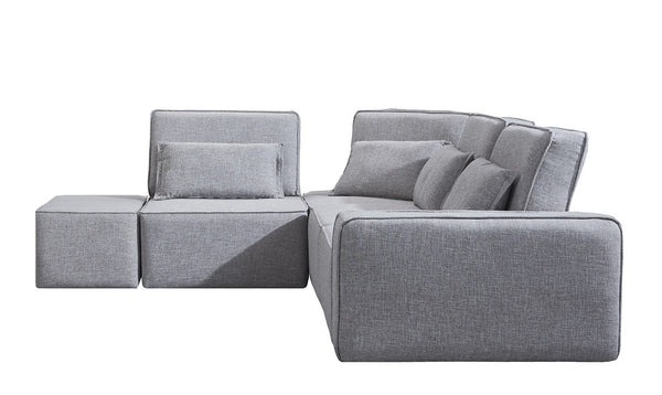 HomeRoots Light Gray Modular L-Shaped Sectional Sofa Set with Ottoman & Toss Pillows for Modern Living Spaces 473570