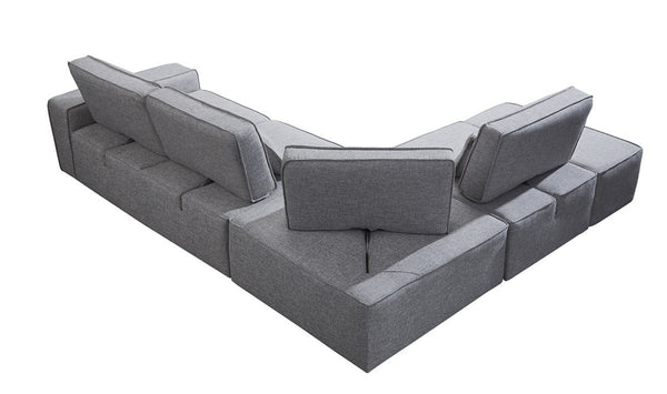 HomeRoots Light Gray Modular L-Shaped Sectional Sofa Set with Ottoman & Toss Pillows for Modern Living Spaces 473570