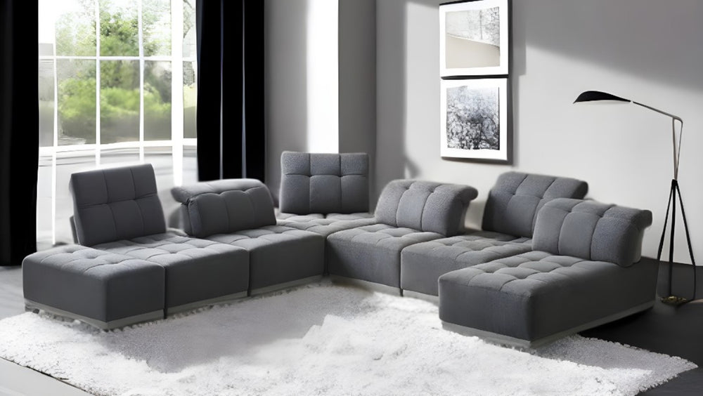 HomeRoots Gray Modular U-Shaped Seven-Piece Corner Sectional Sofa with Ottoman - Stylish Comfort for Any Space 473572