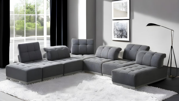 HomeRoots Gray Modular U-Shaped Seven-Piece Corner Sectional Sofa with Ottoman - Stylish Comfort for Any Space 473572