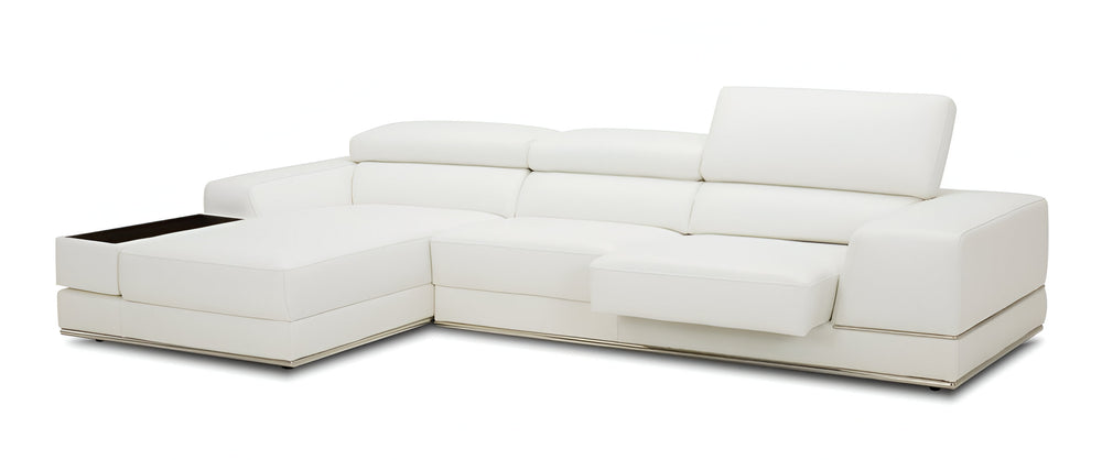 Homeroots Contemporary White Leather Right Facing Wide Arm Sectional Sofa   473573