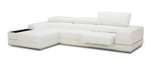 Homeroots Contemporary White Leather Right Facing Wide Arm Sectional Sofa   473573