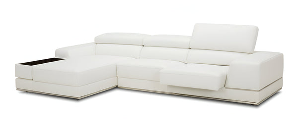 Homeroots Contemporary White Leather Right Facing Wide Arm Sectional Sofa   473573